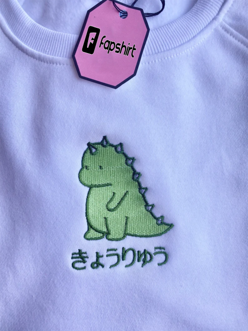 Kawaii Dino Embroidered Sweatshirts & Hoodies, crewneck, street style, y2k, twitch, stream, otaku, harajuku, yume, custom