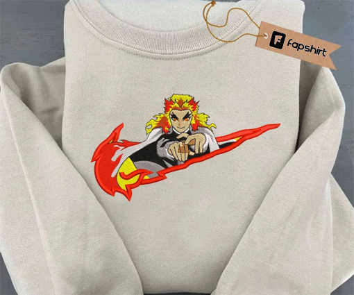 Demon Slay Brand Embroidered Sweatshirt, Reng.oku Embroidered Shirt, Anime Embroidered Sweatshirt, Vintage Embroidered Sweatshirt