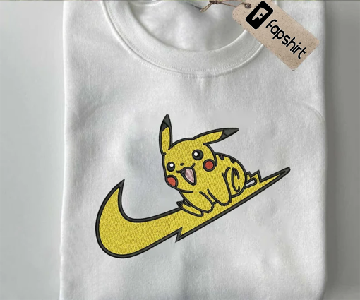 Anime Brand Embroidered Sweatshirt, Poke.mon Embroidered Sweatshirt, Pika.chu Embroidered Hoodie, Custom Embroidered Sweatshirt