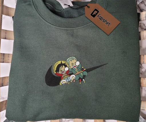 Vintage Embroidered Sweatshirt, One Piec.e Brand Embroidered Sweatshirt, Luff.y X Zoro Embroidered Shirt, Anime Gift