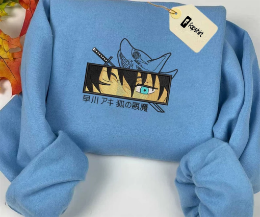 Chainsa.w Man Anime Embroidered Sweatshirt, Anime Embroidered Sweatshirt, Ak.i Embroidered Sweatshirt, Best Anime Embroidered Crewneck