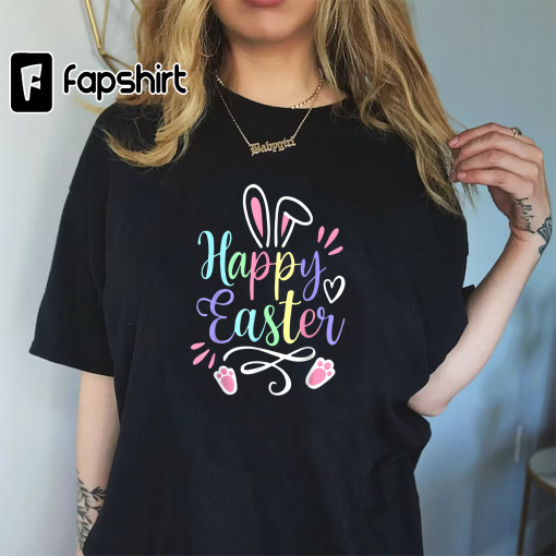 Happy Easter Bunny Rabbit Face Funny Easter Day Women Girls T-Shirt