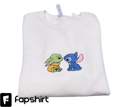 Baby Yoda and Stitch Sweatshirt, Alien Embroidered Sweatshirt