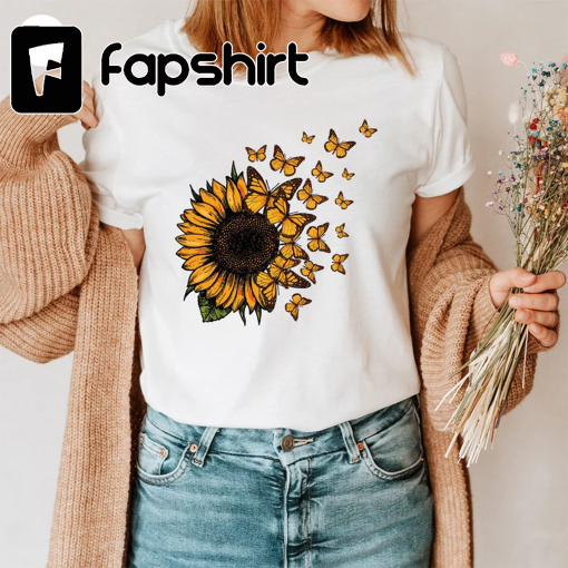 Sunflower Shirt, Butterfly Crewneck Sweatshirt, Graphic Tees for Women, Gift for Her, Inspirational Outfit, Mothers Day Gift, Gift for Women