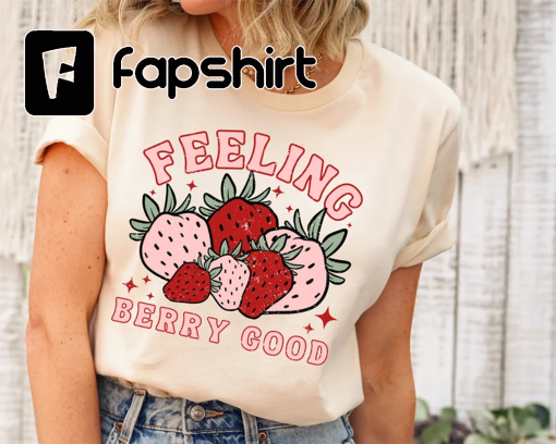 Feeling Berry Good Strawberry Print Retro Shirt, Strawberry Shirt, Botanical Shirt Fruit Tee, Fruit Shirt,Fruit Print Shirt,Strawberry Shirt