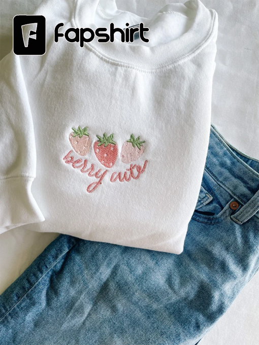 Berry Cute strawberry Embroidered Crewneck Sweatshirt, Pullover, Garden Lover, Cozy Loungewear