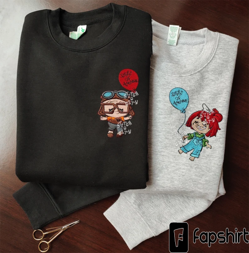 Embroidered Lovely adventure Couple Characters embroidered Sweatshirt, embroidered Hoodie, Personalized Couple Sweatshirt, Valentine’s Day