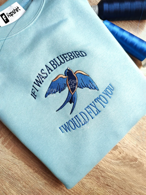 Embroidered BLUEBIRD Inspired, embroidered crewneck Sweatshirt, embroidered Hoodie