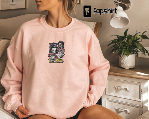 Demon Slayer Embroidered Sweatshirt, Inspired Anime Embroidered Sweatshirt, Anime Embroidered Gift Nva