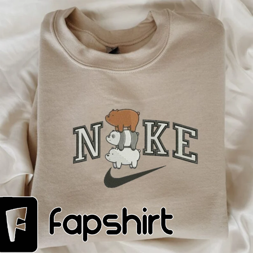 Bare Bear Embroidered Sweatshirt Hoodie, Custom Brand Embroidered Sweatshirts, Cartoon Brand Embroidered Sweatshirts