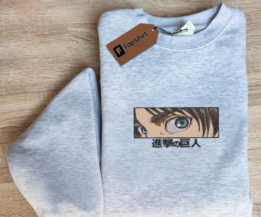 Ere.n Yeage.r Embroidered Sweatshirt, Attack On Ti.tan Embroidered Sweatshirt, Best Anime Embroidered Crewneck, Anime Embroidered Sweatshirt