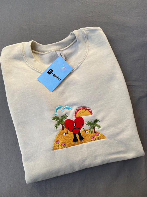 Bad bunny embroidered sweatshirt, bad bunny Crewneck, un verano sin ti, bad bunny album, yhlqmdlg, bad bunny heart, bad bunny apparel, bunny