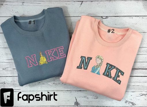 Elsa and Belle Sweater, Cartoon Embroidered Sweatshirts, Disney Princess Embroidered shirt, Embroidery Hoodie