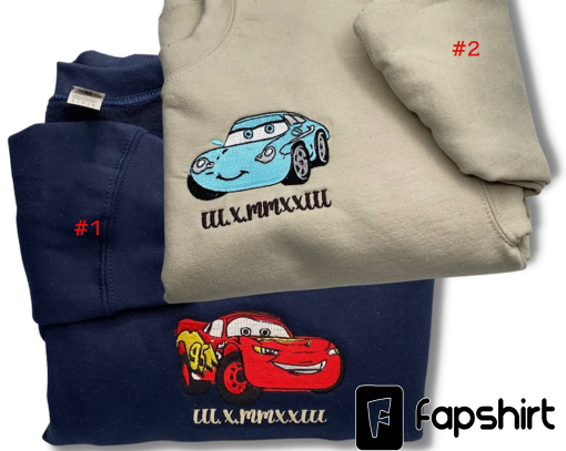 Cars Mcqueen x Sally Couple Embroidered Sweatshirt, Anniversary Embroidered Sweatshirt, Couple Matching Sweater, Couple Matching Clothes