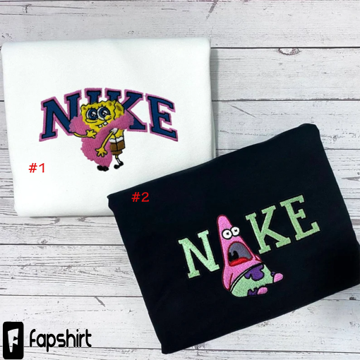 SpongeBob and Patrick Embroidered Sweatshirt, Matching Embroidered Shirt, Cartoon Embroidery