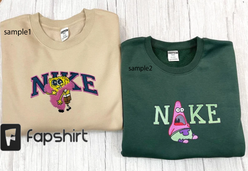 SpongeBob and Patrick Embroidered Sweatshirt, Matching Embroidered Shirt, Cartoon Embroidery