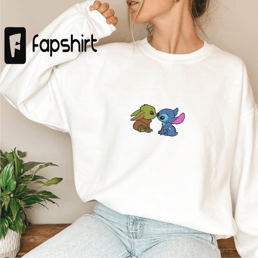 Stitch Angel Custom Embroidery Sweatshirt Stitch Crewneck Angel Sweatshirt