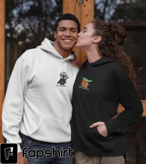 Embroidered Star-Wars Couple Sweatshirt, Yoda And Mandalorian Custom Roman Numeral Date, Matching Couples Shirt