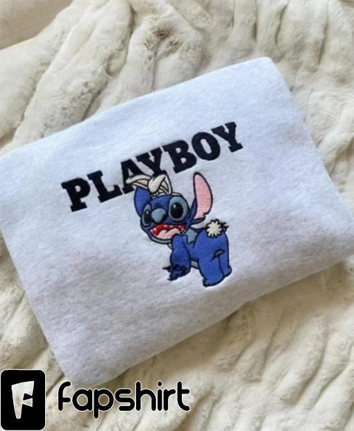 Stitch x Playboy Embroidered Hoodie, Sweatshirt Cute Gift