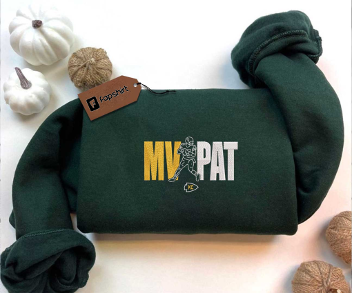 MVPAT Logo Football Embroidered Sweatshirt, Football Team Embroidered Crewneck, Football Embroidered Crewneck, Best USA Football Team Embroidered Sweatshirt