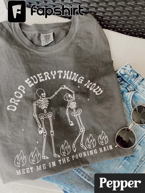 Drop Everything Comfort Colors Tee // Distressed Skeleton Oversized Shirt