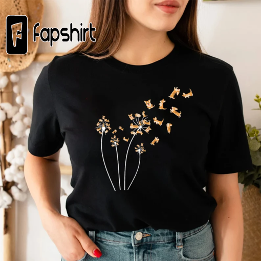 Dandelion Corgi Flower T-shirt, Cute Dog Lovers Gift Shirt, Gift For Dog Mom, Funny Dog Shirt, Dog Owner Women Shirt, Pet Owners Gifts, Dog