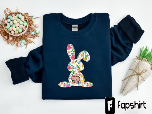 Cute Floral Bunny Easter T-Shirt, Floral Spring Shirt, Cute Bunny Shirt, Easter Bunny Shirt, Gift, Cute Easter Shirt, Easter Gift, Bunny