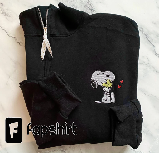 Snoopy Quarter Zip Sweatshirt, Embroidered Snoopy and Woodstock Sweatshirt