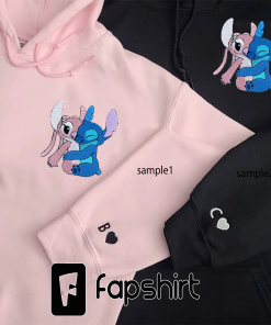 Stitch and Angel Hugs Embroidered Hoodie, Stitch…