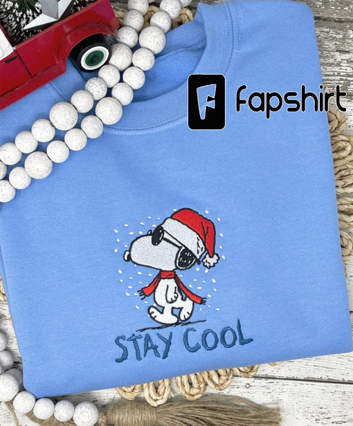 Stay cool embroidered sweatshirt, Christmas snoopy sweatshirt, crewneck sweatshirt, custom snoopy Christmas sweatshirt, Christmas sweater