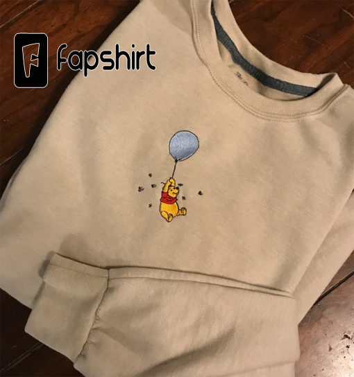 Winnie The Pooh Balloon Simple Embroidered Sweatshirt, Vacation Fall Crewneck