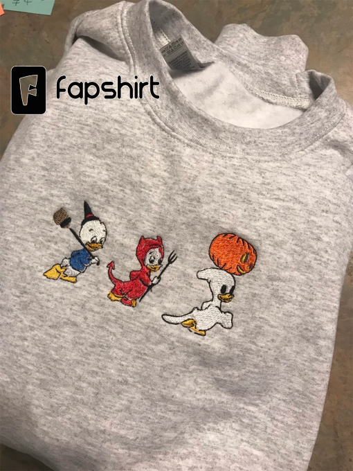 Huey, Dewey and Louie Duck Trick or Treat Halloween Embroidered Sweatshirt, Vintage Fall Sweatshirt