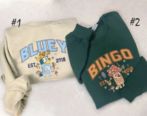 Bluey and Bingo Sweatshirt, Y2k Trending Sweatshirt, Crewneck Sweater, Valentine Gift, Bluey Shirt, Cartoon, Couple Shirt