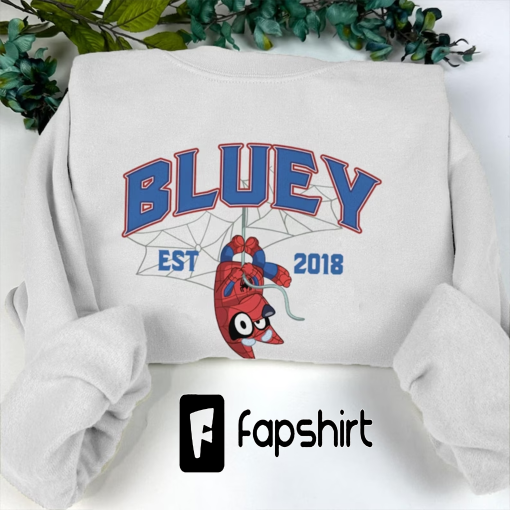 Bluey Spider Man Sweatshirt, Y2k Trending Sweatshirt, Crewneck Sweater, Bluey Superhero Gift, Bluey Shirt, Cartoon, Couple Shirt