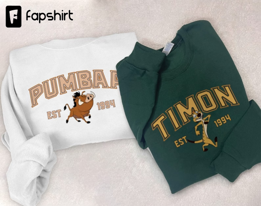 Pumbaa And Timon Sweatshirt, Y2k Trending Sweatshirt, Crewneck Sweater, Valentine Gift, Lion King Shirt, Cartoon, Couple Shirt