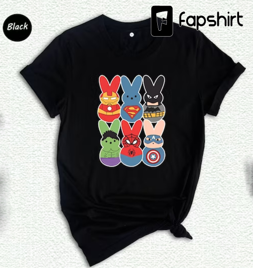 Easter Peeps Superheroes, Easter Superhero Group Bunny Shirt, Movie Characters Bunny, Cool Easter Shirt