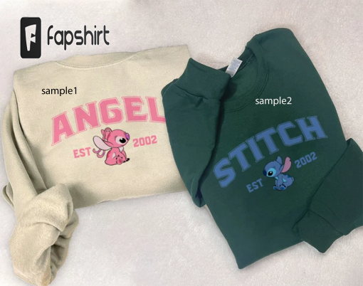 Cartoon Sweatshirts, Stitch Angel Couple Sweatshirt, Trending Crewneck, Vintage shirt, Couple Shirt, Valentine’s Shirt PNIS007.008