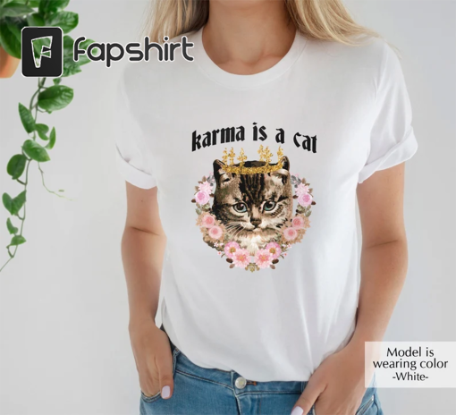 Karma Is A Cat Shirt, Cat Shirt, Cat Lover Gifts, Midnights Album Shirt, Music Lover Shirt, Karma Is My Boyfriend Shirt, Cat Mom Vneck Shirt