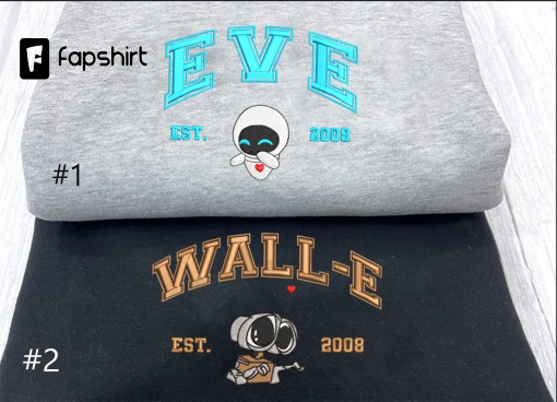 Wall-E and Eve Embroidered Crewneck, Wall-E Embroidered Sweatshirt, Vintage shirt, y2k embroidery Hoodie