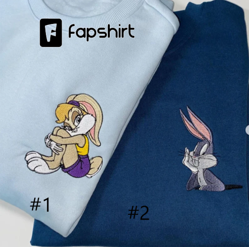 Lola & Bugs Bunny Embroidered Sweatshirt, Custom Couple Sweatshirt and Hoodie, Couple Embroidered Shirt, Cartoon Character Shirt