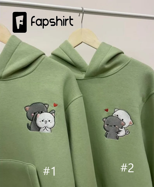 Cartoon Character Couple Embroidered Hoodie, Valentine Custom Embroidered Sweatshirt, Custom Sweatshirt and Hoodie, Couple Embroidered Shirt