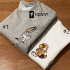 Super Mario Her Hero And His Princess Couple Embroidered Sweatshirt, Custom Cartoon Couple Embroidered Hoodie, Couple Matching Embroidered