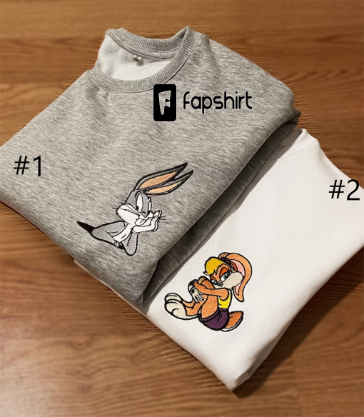 Embroidered Couple Cartoon, Rabbits Embroidered Hoodies, matching Sweatshirt, Looney Tunes Cartoon Hoodies, Embroidered Sweatshirt Couple