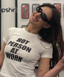 Hot Person At Work Y2K Crop Tee,…