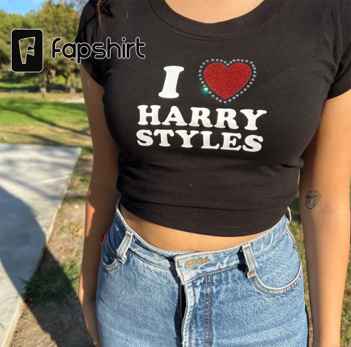 I love HS y2k Rhinestone, Concert, Festival, Harry ,Crop Top, Baby Tee,