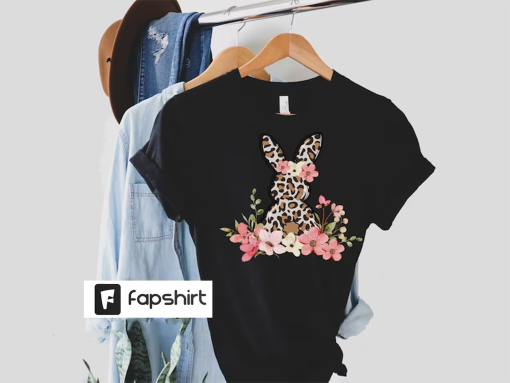 Girls Womens Easter Shirts, Easter Bunny T Shirt for Girls and Women, Gifts for Easter, Easter Family Shirts, Floral Cheetah Bunny T-Shirt