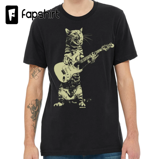 Cat playing guitar shirt | mens cat playing guitar tshirt | music tee | mens graphic t shirts