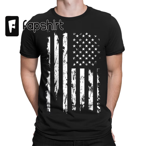 Distressed White American USA Flag Patriotic Patriotism Land Of The Free United States Of America Constitution Men’s T-shirt OSF-0026