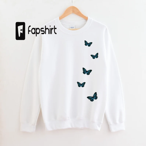 Butterfly Sweatshirt, Butterfly Shirt For Women, Trendy Sweatshirt Women, Blue Butterfly Print, Butterflies Shirt