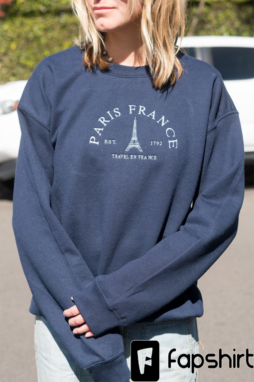 Paris France Embroidered Crewneck/ Vintage Embroidered Logo Crew/ Personalized Embroidered Sweatshirt